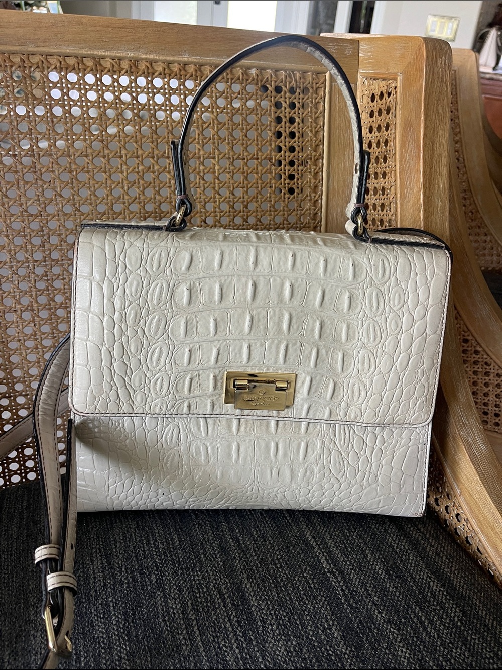 Kate Spade knightsbridge Doris gray crocodile embossed leather Crossbody - Picture 7 of 15